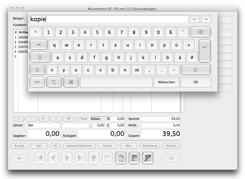Voreinstellungen Beispiel Touch-Tastatur